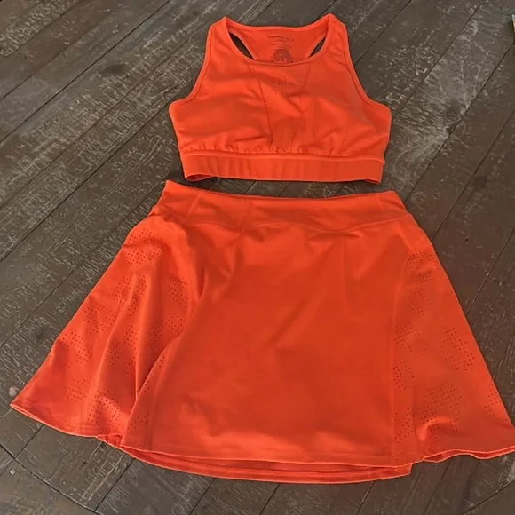 Sincerely Jules Orange Athletic Skort and Crop Top Set Active Tennis - Picture 1 of 11